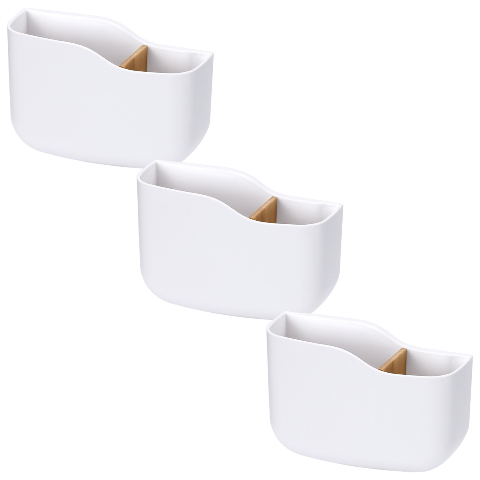 Food Storage Boxes - ที่แขวนรีโมทคอนโทรลแบบติดผนัง 3 ชิ้น พร้อมช่องแบ่งไม้ไผ่ ไม่ต้องเจาะผนัง กล่องเก็บอุปกรณ์สื่อ