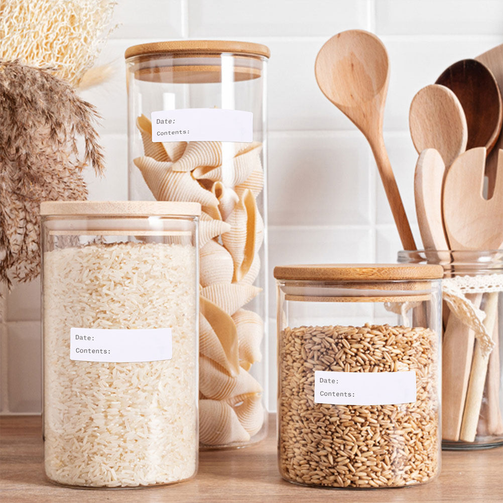 Food Storage Jar Labels - สติกเกอร์ติดอาหารแบบถอดได้ เขียนได้ ปลอดภัยสำหรับช่องแช่แข็ง ใช้สำหรับติดวันที่ สำหรับภาชนะเก็บอาหารในครัว ขวดโหล