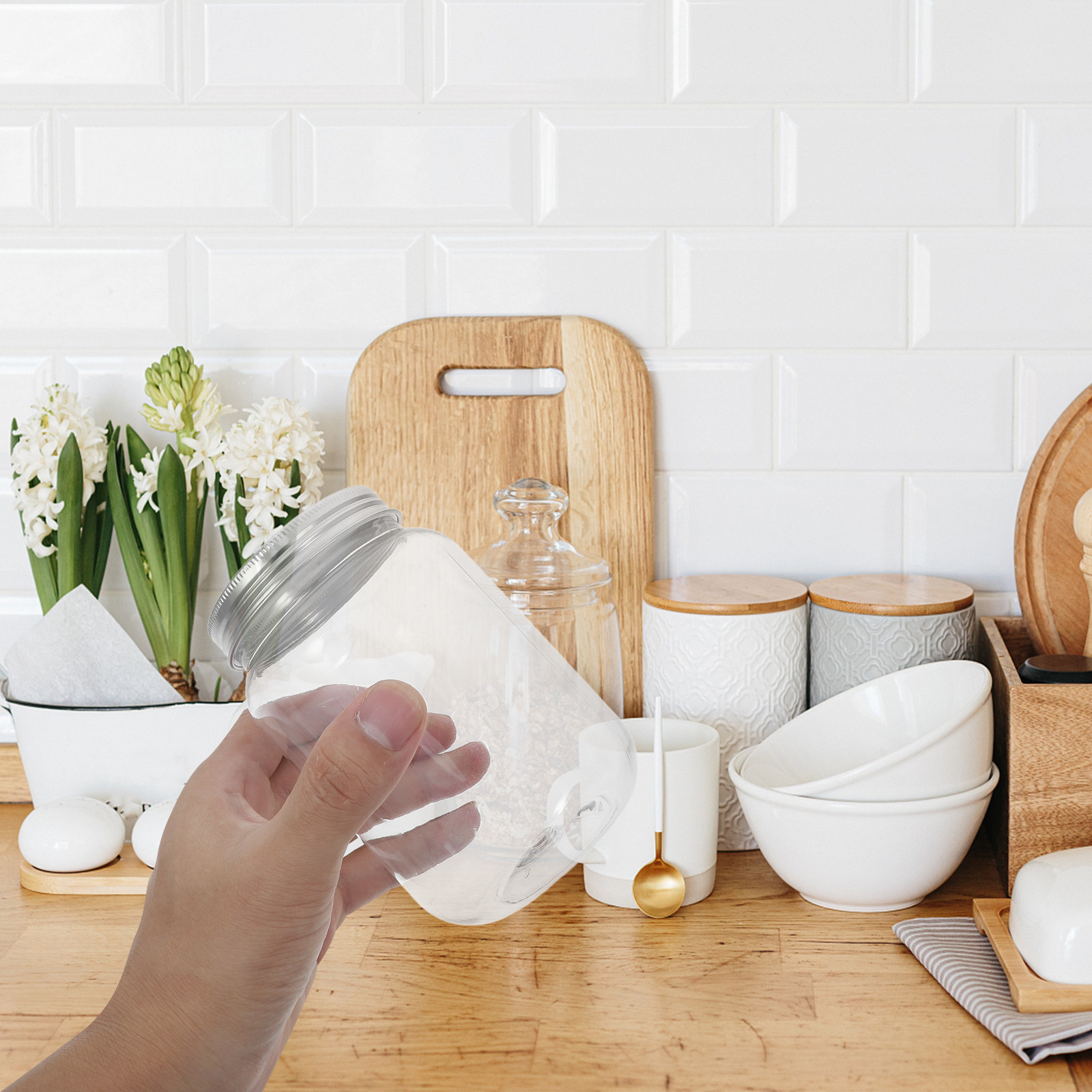Food Storage Jars Airtight - ขวดพลาสติกใส 4 ชิ้น พร้อมฝาปิดสุญญากาศ สำหรับเก็บอาหารแห้ง ขนม