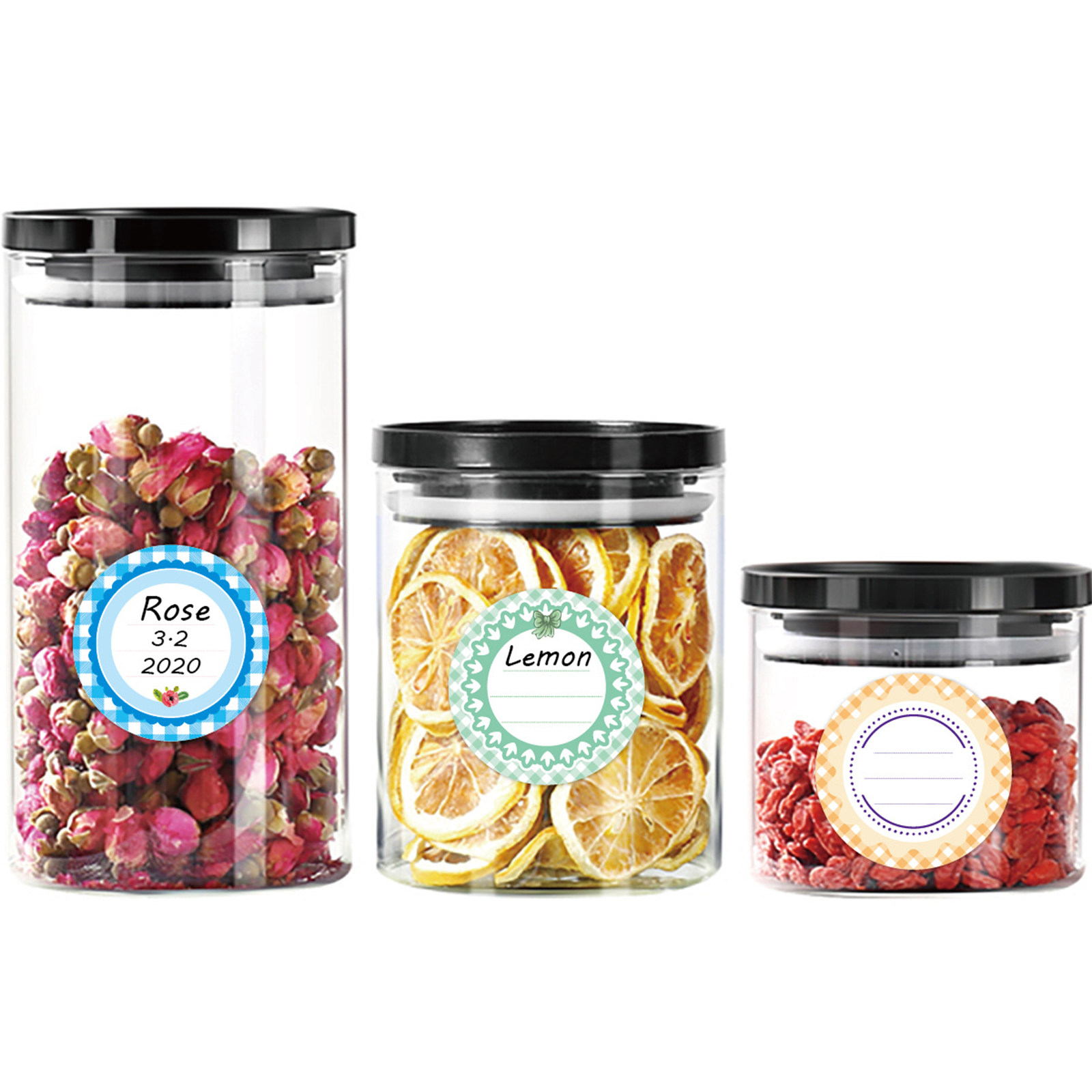 Food Storage Jar Labels - สติกเกอร์ฉลากกันน้ำทรงกลมสีสันสดใส 20 แผ่น วัสดุ PVC เขียนได้