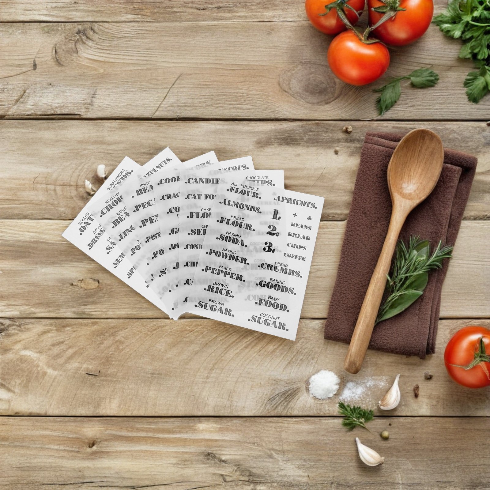 Food Storage Jar Labels - สติกเกอร์ใสกันน้ำสำหรับจัดระเบียบห้องครัว 6 แผ่น สำหรับติดภาชนะ กล่องเก็บของ ขวดโหล