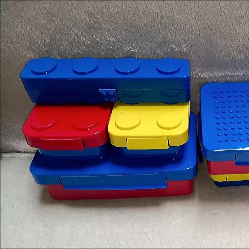 Food Storage Building - กล่องเบนโตะสร้างสรรค์รูปทรงบล็อกต่อเล่นสำหรับเด็ก - กล่องเก็บอาหารพลาสติกสำหรับใส่อาหารกลางวันไปโรงเรียน ใช้กับไมโครเวฟได้