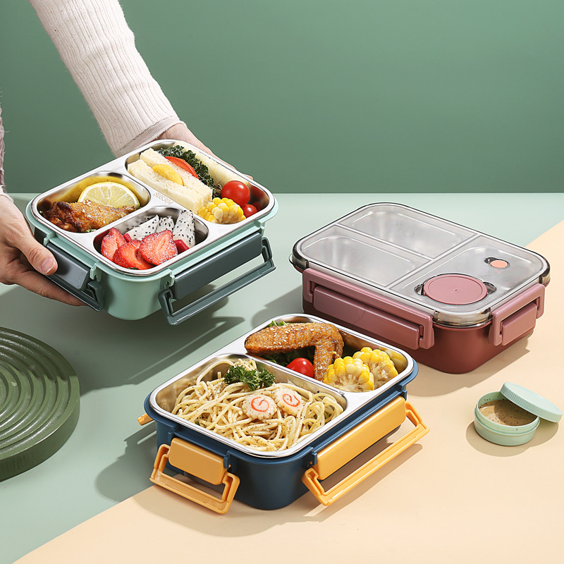 Food Storage Thermos - กล่องอาหารกลางวันแบบ 2/3 ช่องสำหรับเด็กและผู้ใหญ่ กล่องเก็บอาหารเก็บความร้อนสแตนเลสสำหรับใส่ซุปและอาหาร ความจุ 850