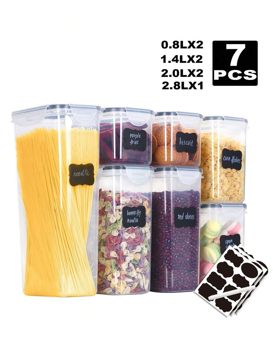 Food Storage Jar Labels - 1/3/5/7pcs เก็บอาหาร Jars อาหารพลาสติกแบบใช้ซ้ําได้ขวดปิดผนึกพร้อมฝาปิดสําหรับห้องครัวเก็บอาหารป้ายกระดาษ MARKER