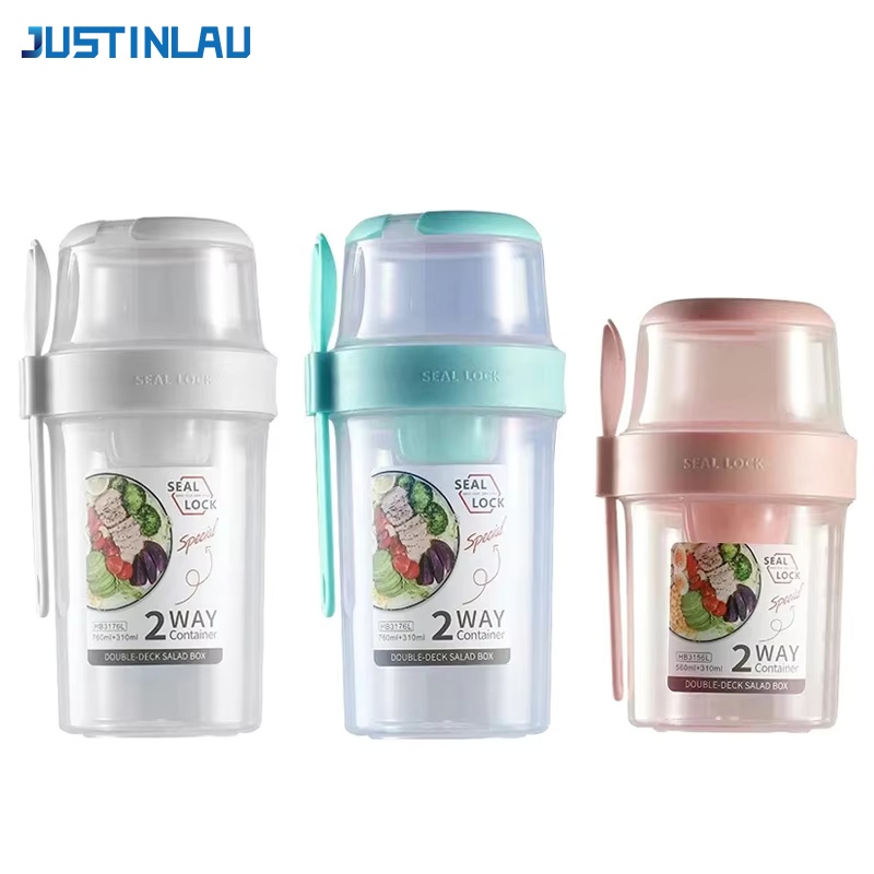 Food Storage Tupperware - JUSTINLAU ถ้วยสลัดลดน้ำหนักแบบพกพา ถ้วยโยเกิร์ตผลไม้สำหรับอาหารเช้า ฝาปิดพร้อมช้อน กล่องเก็บอาหารสำหรับกิจกรรมกลางแจ้ง กล่องปิคนิค