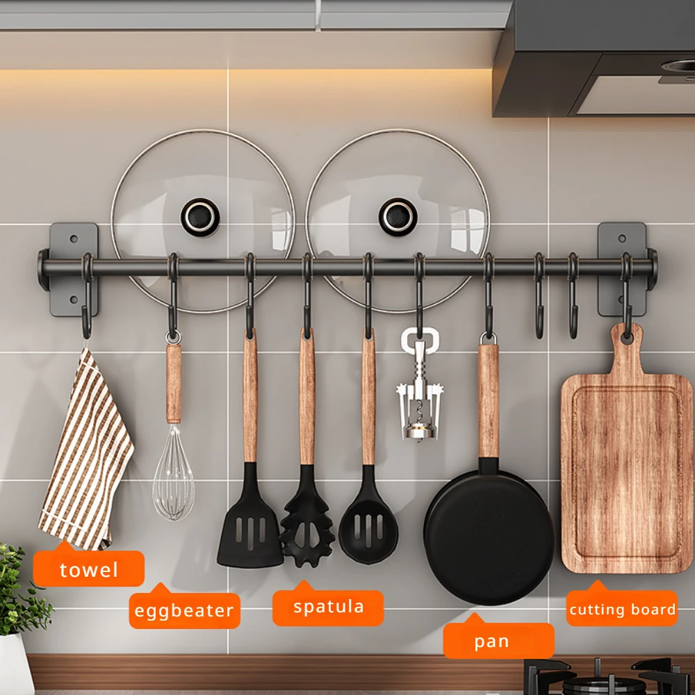 Food Storage Shelving - ชั้นวางของติดผนังสแตนเลสแบบไม่ต้องเจาะ สำหรับเก็บอุปกรณ์ครัว อุปกรณ์จัดระเบียบครัว ชั้นวางของติดผนัง