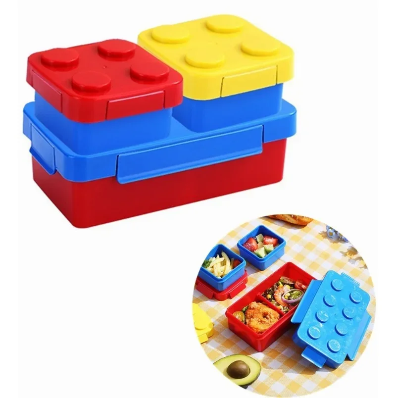 Food Storage Building - กล่องเบนโตะสำหรับกล่องข้าวกลางวันของเด็กกล่องข้าวกลางวันบล็อกตัวต่อแบบทำมือภาชนะเก็บอาหารอุปกรณ์ในครัว