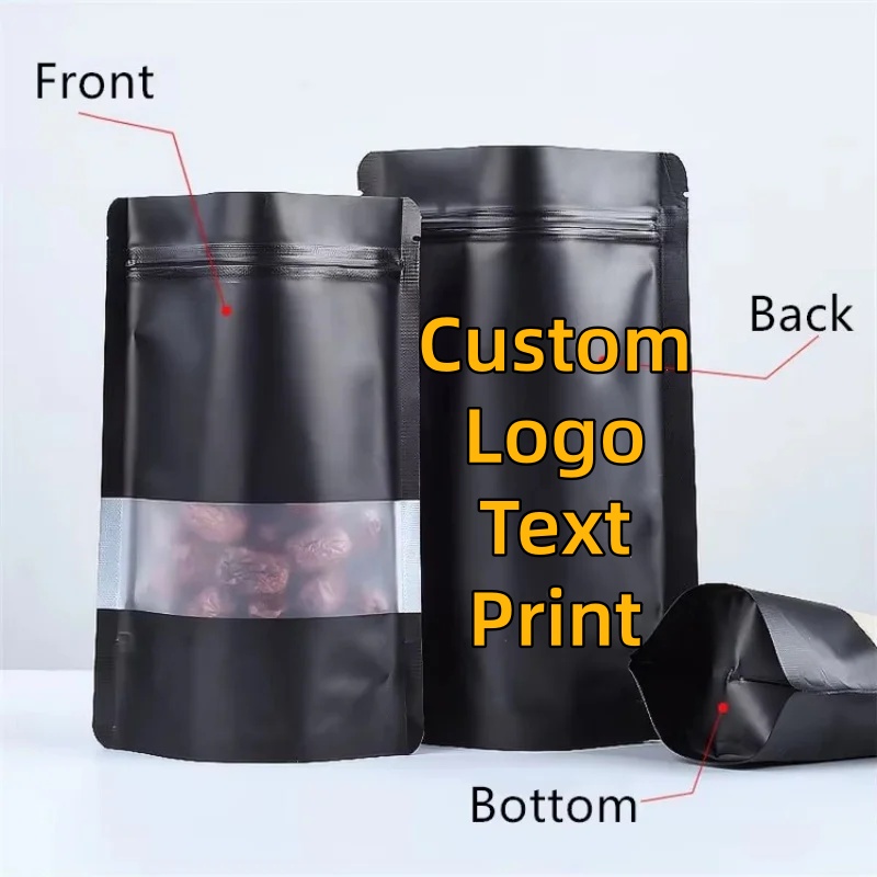 Food Storage Ziploc Bags - 100PCS Stand-up Matte สีดําอลูมิเนียมฟอยล์หน้าต่าง Ziplock ถุงบรรจุภัณฑ์