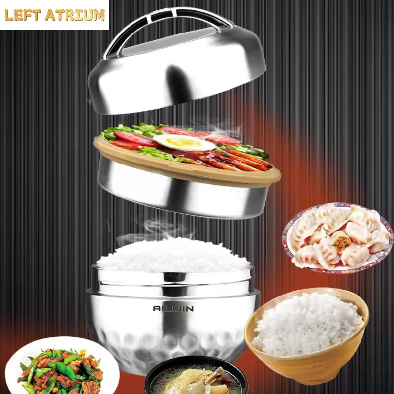 Food Storage Thermos - กล่องเก็บอาหารสองชั้นแบบเก็บความร้อน กล่องอาหารกลางวันแบบพกพา กล่องเบนโตะสแตนเลส แข็งแรง ทนทาน
