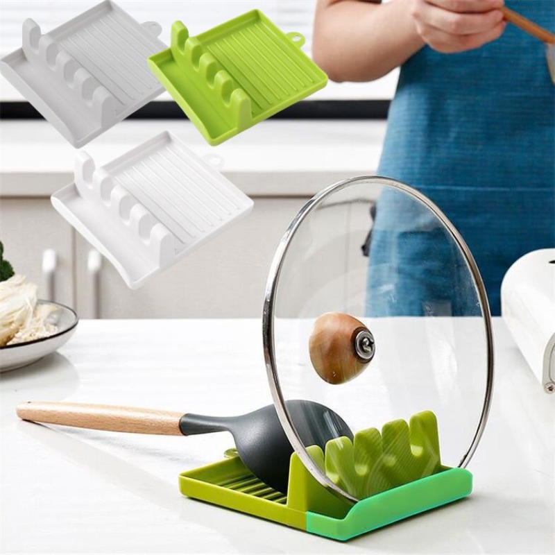 Food Storage Shelving - ใหม่สีเขียวหม้อฝาปิดขาตั้งช้อนพลาสติกผู้ถือห้องครัวสําหรับส้อมไม้พายRack Pan Coverชั้นวางบนโต๊ะอาหารStorage Rack