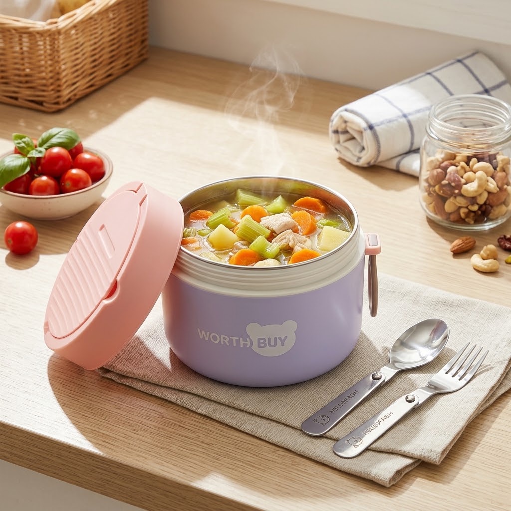 Food Storage Thermos - กล่องอาหารกลางวันเก็บความร้อนสแตนเลส 304 สำหรับเด็ก กล่องเบนโตะสำหรับโรงเรียน ภาชนะเก็บอาหารสำหรับไมโครเวฟ ป้องกันการรั่วซึม