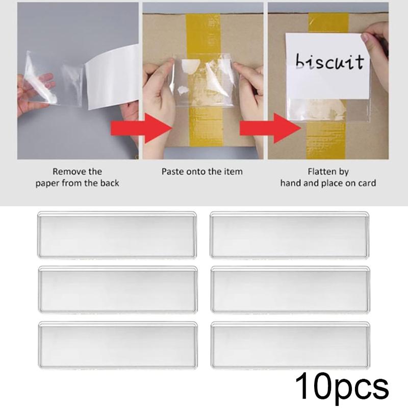 Food Storage Jar Labels - ที่ใส่ป้ายชื่อแบบใส PVC 10 ชิ้น ไม่มีคราบกาว สำหรับจัดเก็บและคัดแยกอาหารในครัว