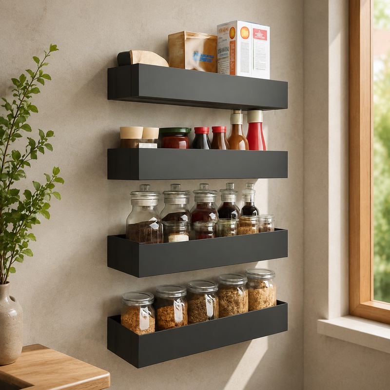 ชั้นวางของแม่เหล็กสีดำสำหรับติ - Food Storage Shelving บทวิจารณ์และราคา